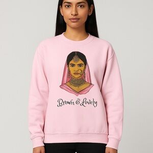 Pink “Brown & Lovely / Zero Sharam” South Asian Graphic Crewneck Sweatshirt – M